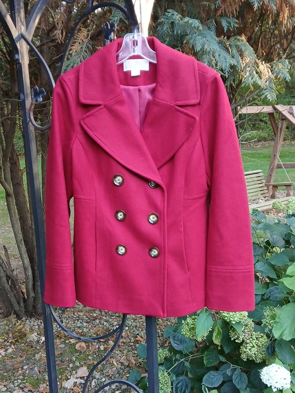 Michael Kors double-breasted red wool blend pea coat Sz M
